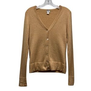 TSE Cashmere Button Front V-Neck Cardigan Sweater Medium Camel